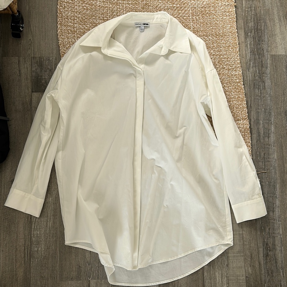Fashion Nova Off-White Collared Shirt Dress
